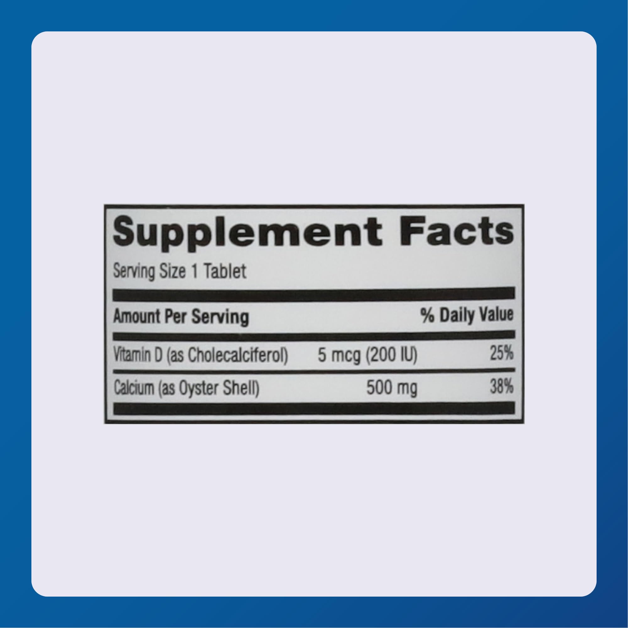 Major Oyster Shell Calcium with Vitamin D3 dosage information aiding daily intake.