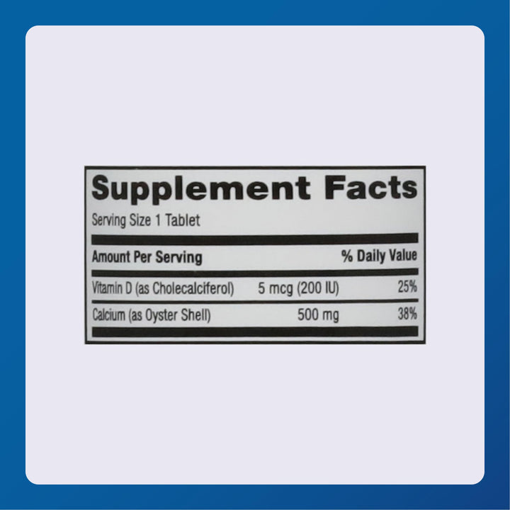 Major Oyster Shell Calcium with Vitamin D3 dosage information aiding daily intake.