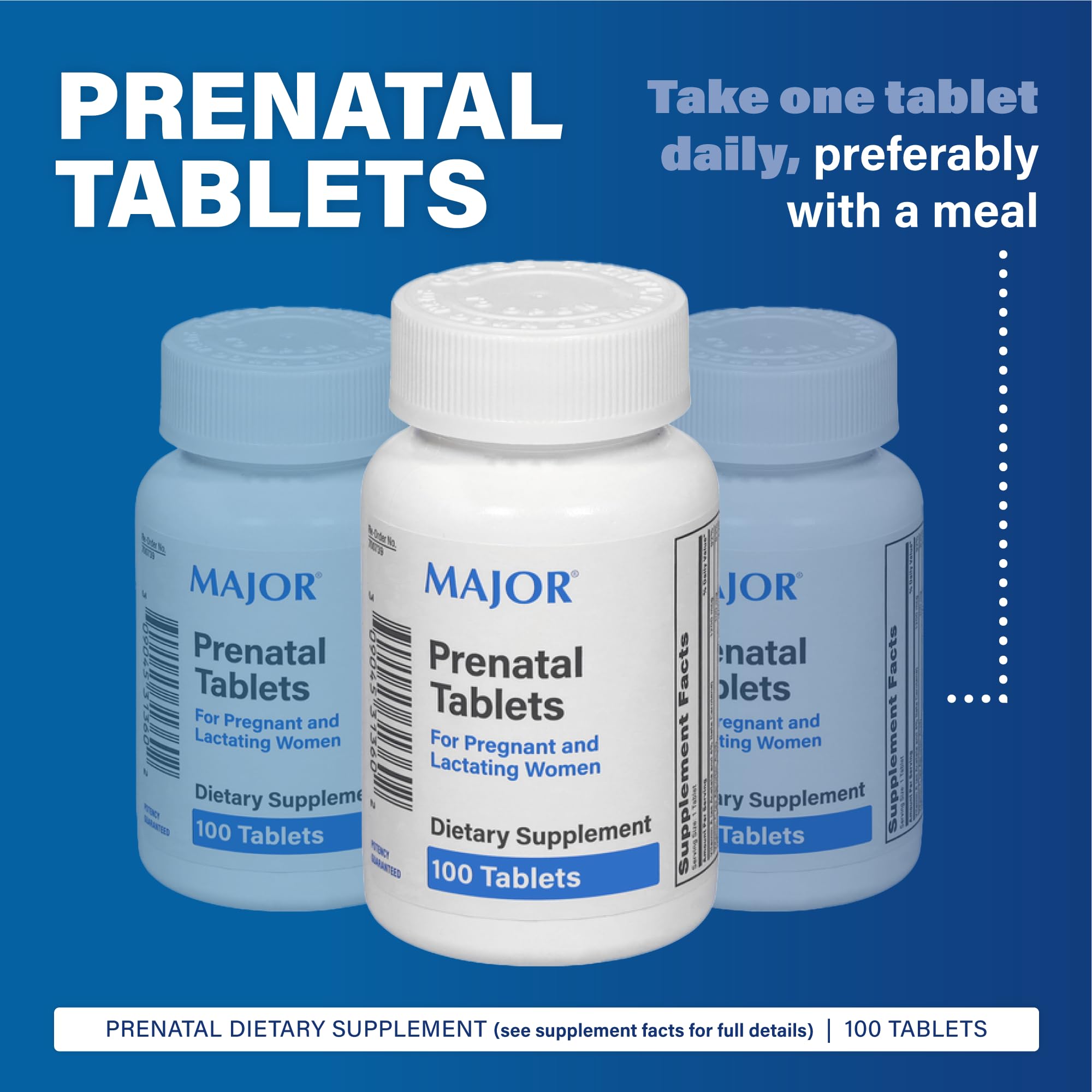 MAJOR Prenatal Tablets label highlights vitamins for expectant care