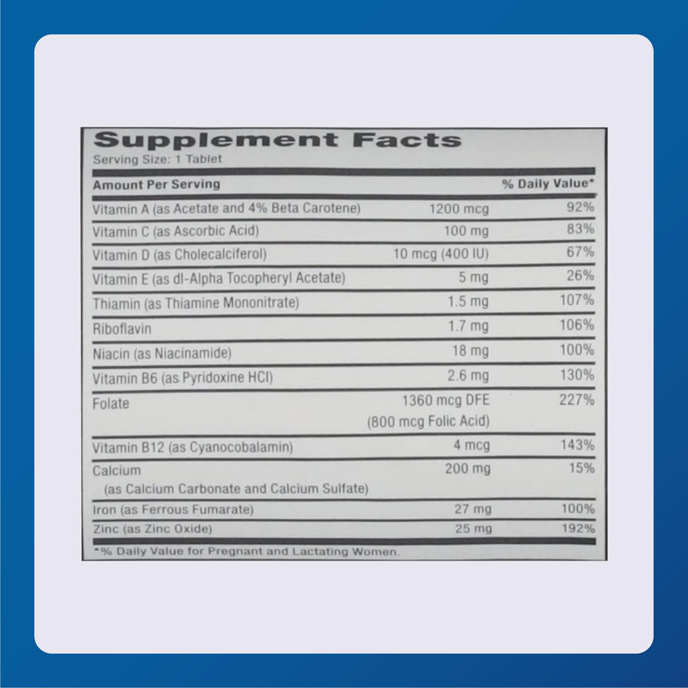 MAJOR Prenatal Tablets packaging displays 100-count supply