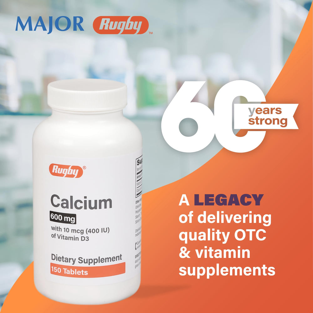 MAJOR Rugby Calcium Tablets bottle side panel highlights vitamin D3 content
