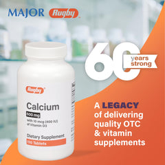 MAJOR Rugby Calcium Tablets bottle side panel highlights vitamin D3 content