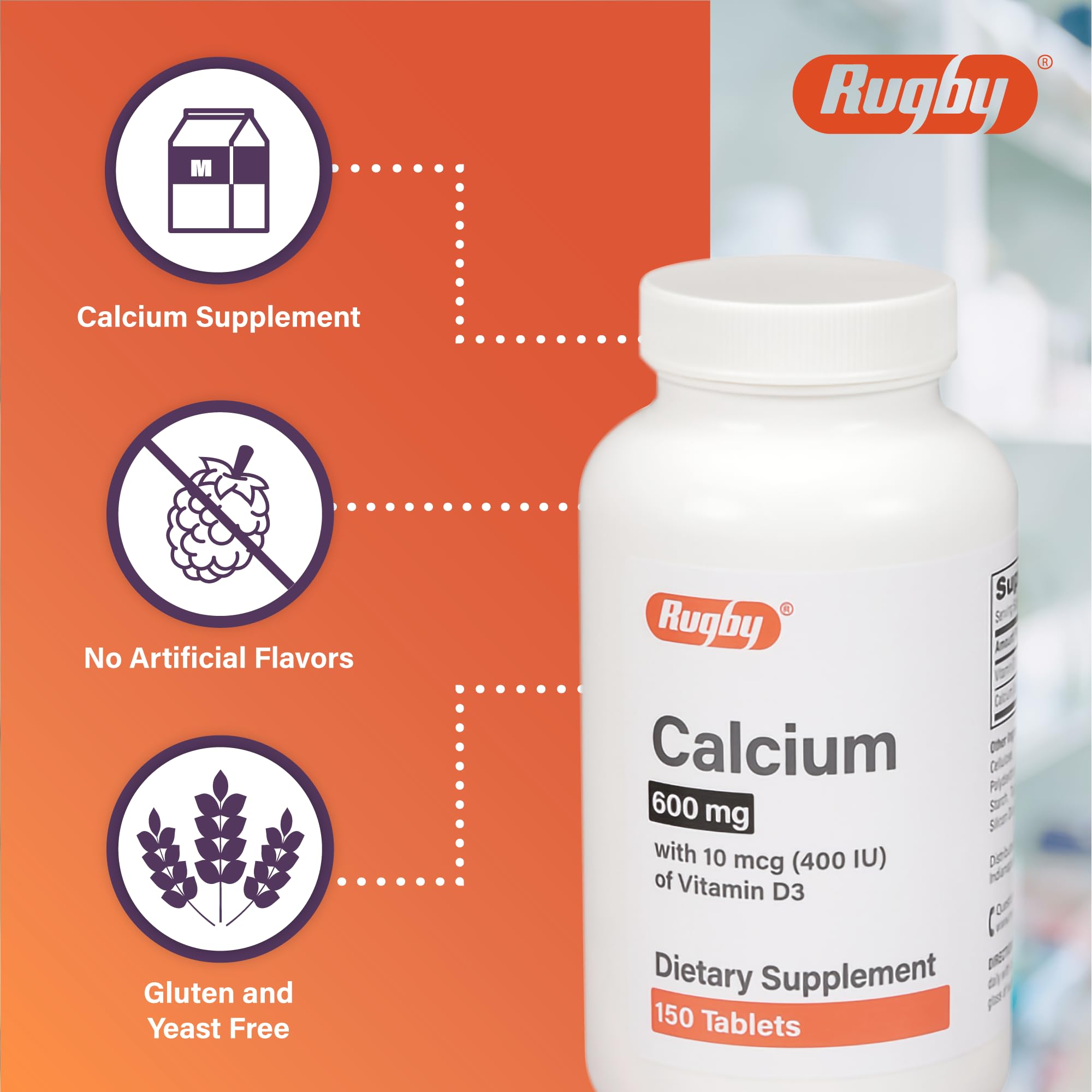 MAJOR Rugby Calcium Tablets label details calcium and vitamin D3