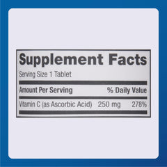 MAJOR Vitamin C 250 mg label design clearly states dosage and ingredient basics for daily use.