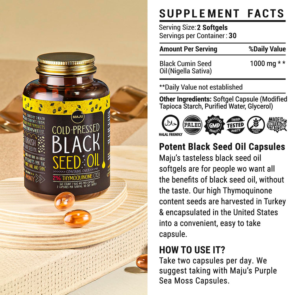 Maju Black Seed Oil Capsules storage jar, keep capsules fresh and potent.