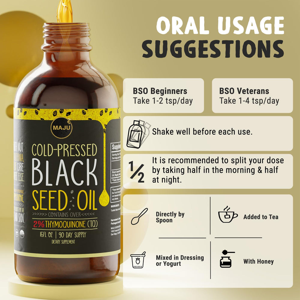 Maju Black Seed Oil lifestyle shot implying daily wellness ritual.