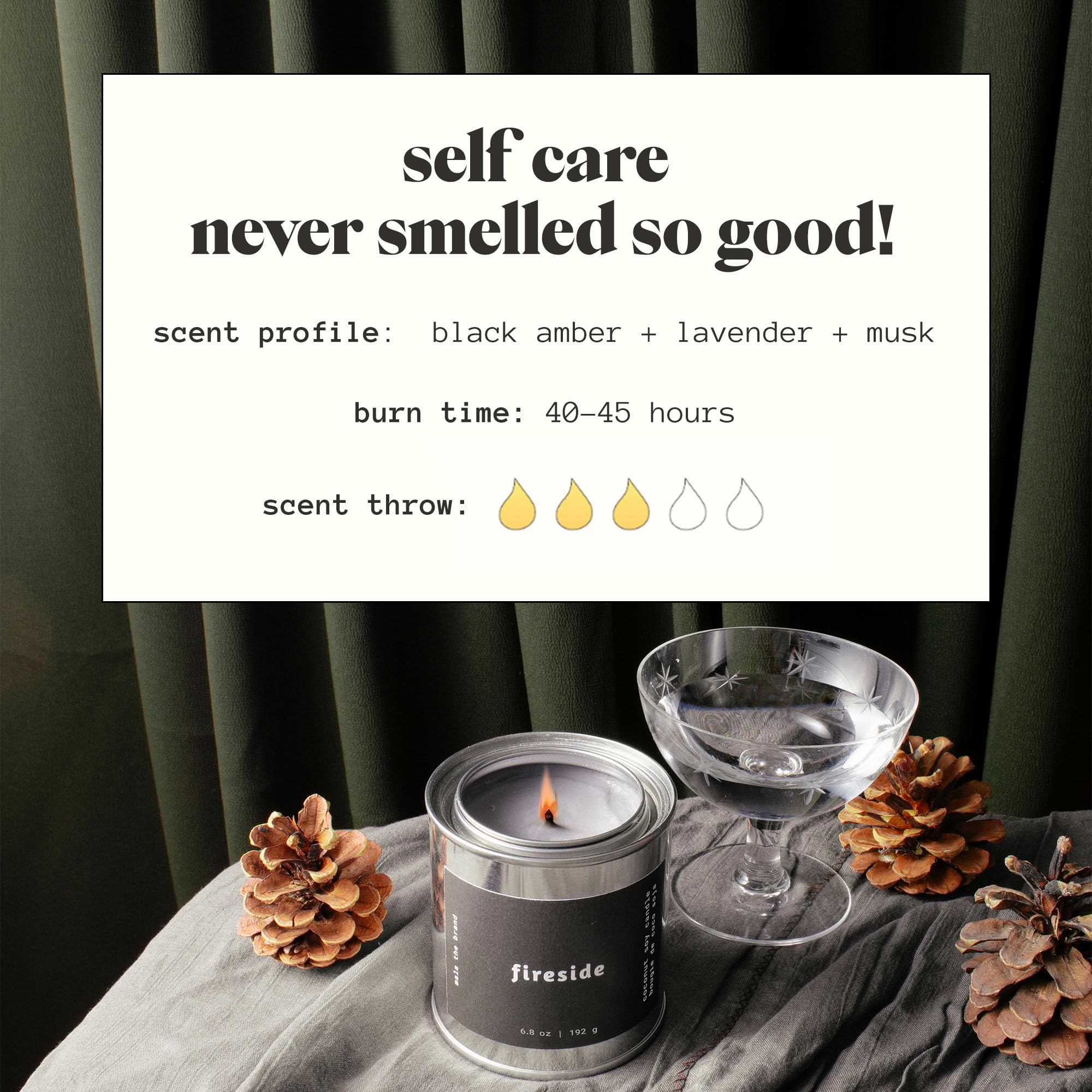 Mala Fireside woodwick detail provides a steady glow and even burn.