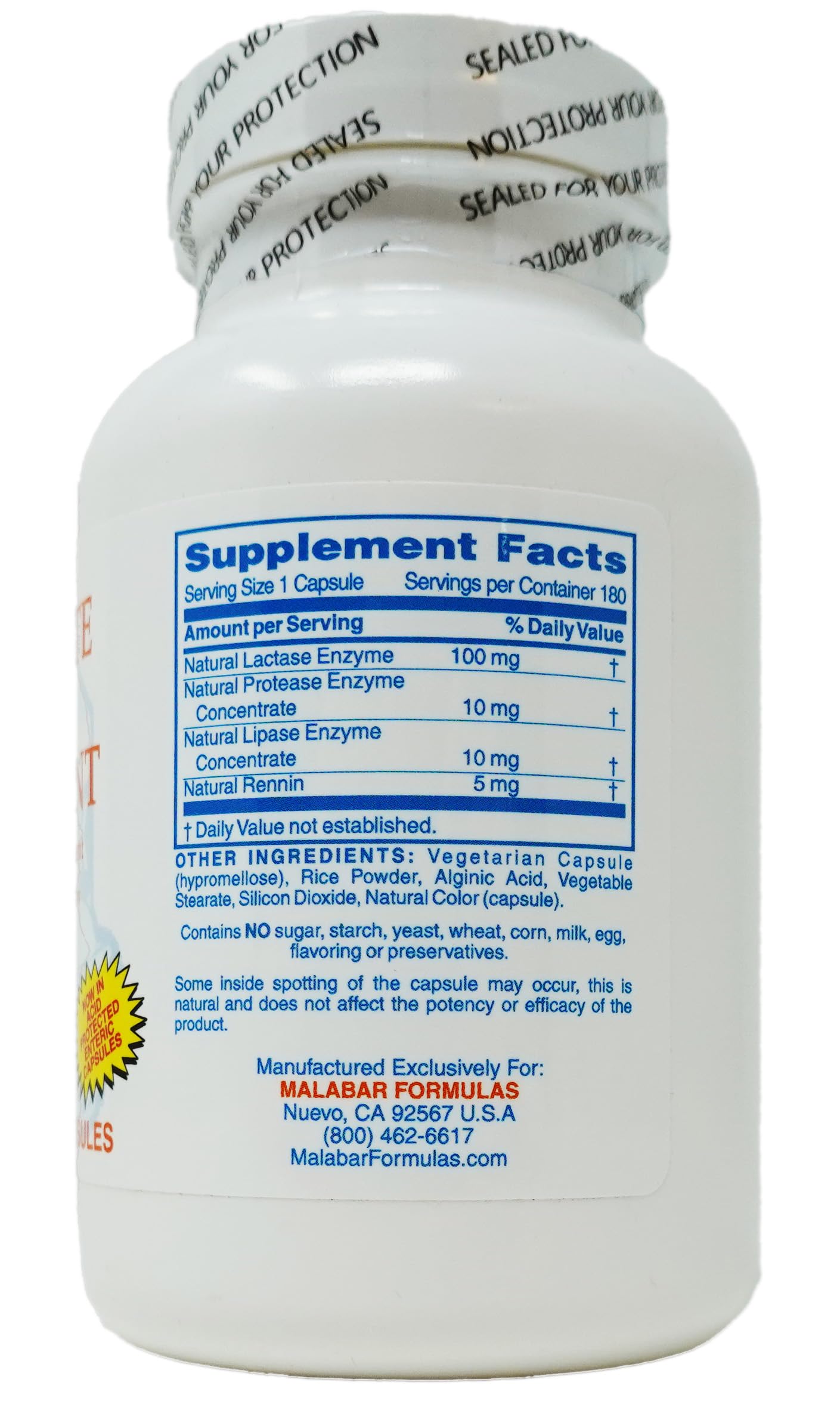 Close-up of Malabar digestant pills in bottle for dairy use
