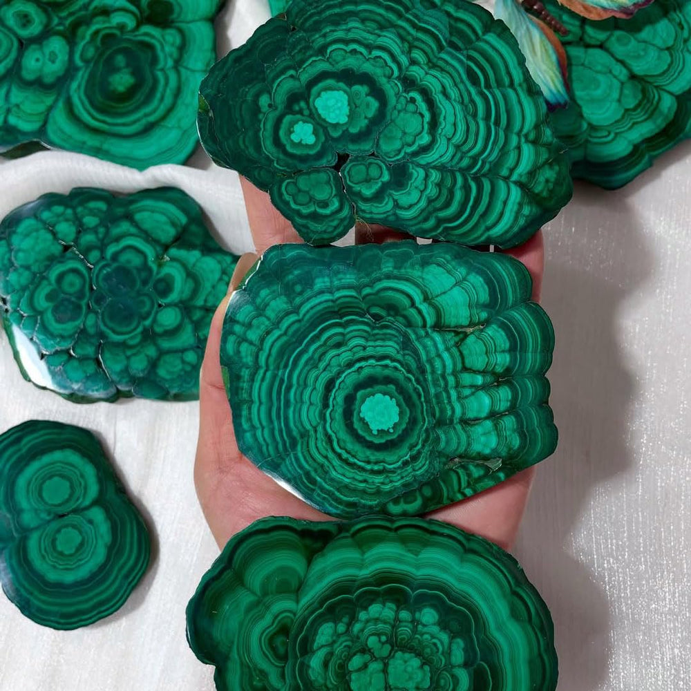 Malachite slab care guide helps maintain polished sheen and protection.
