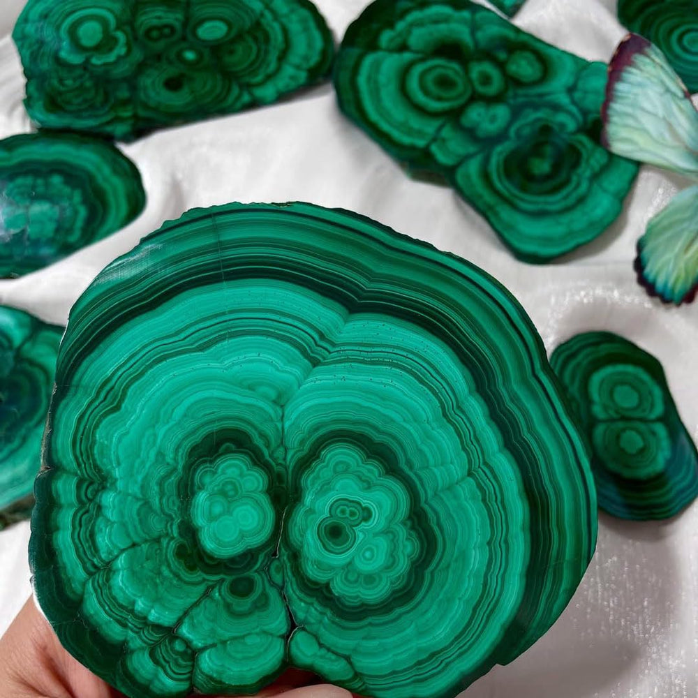 Malachite slab with gift-ready packaging makes a thoughtful crystal gift.