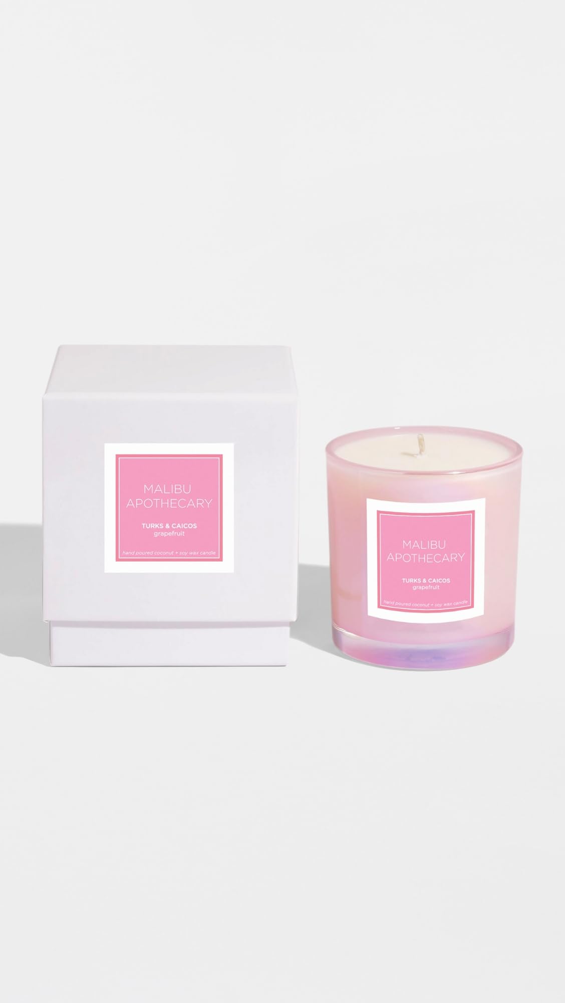 Malibu Apothecary Turks & Caicos candle label detail showcases premium ingredients.