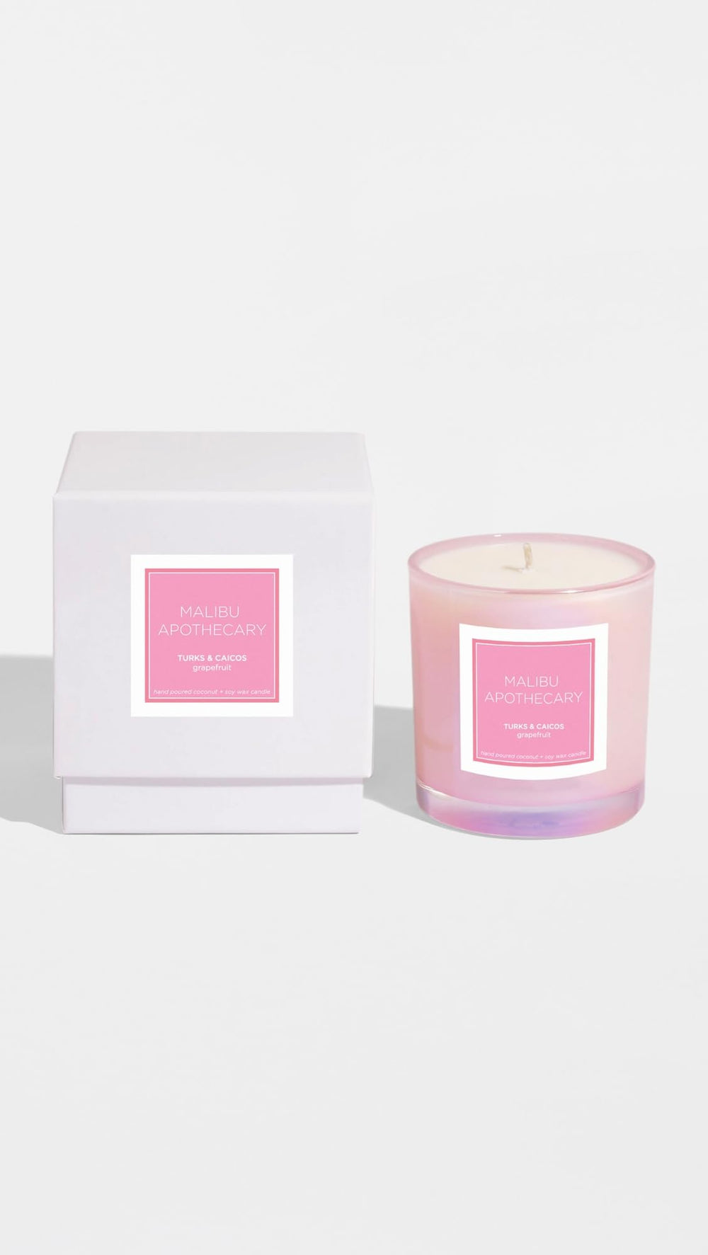 Malibu Apothecary Turks & Caicos candle label detail showcases premium ingredients.