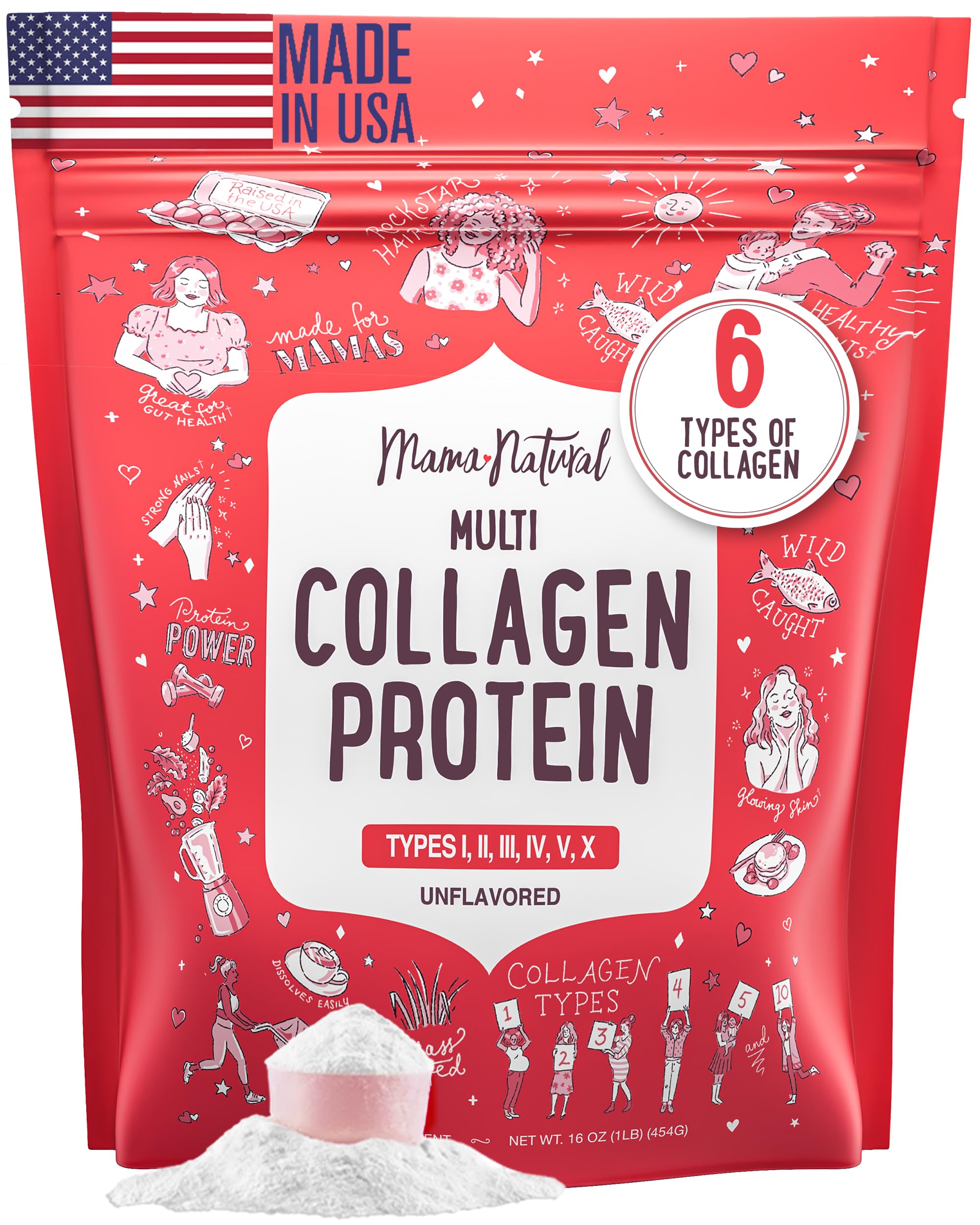 Mama Natural Multi-Collagen Powder bottle for daily skin and hair routine.