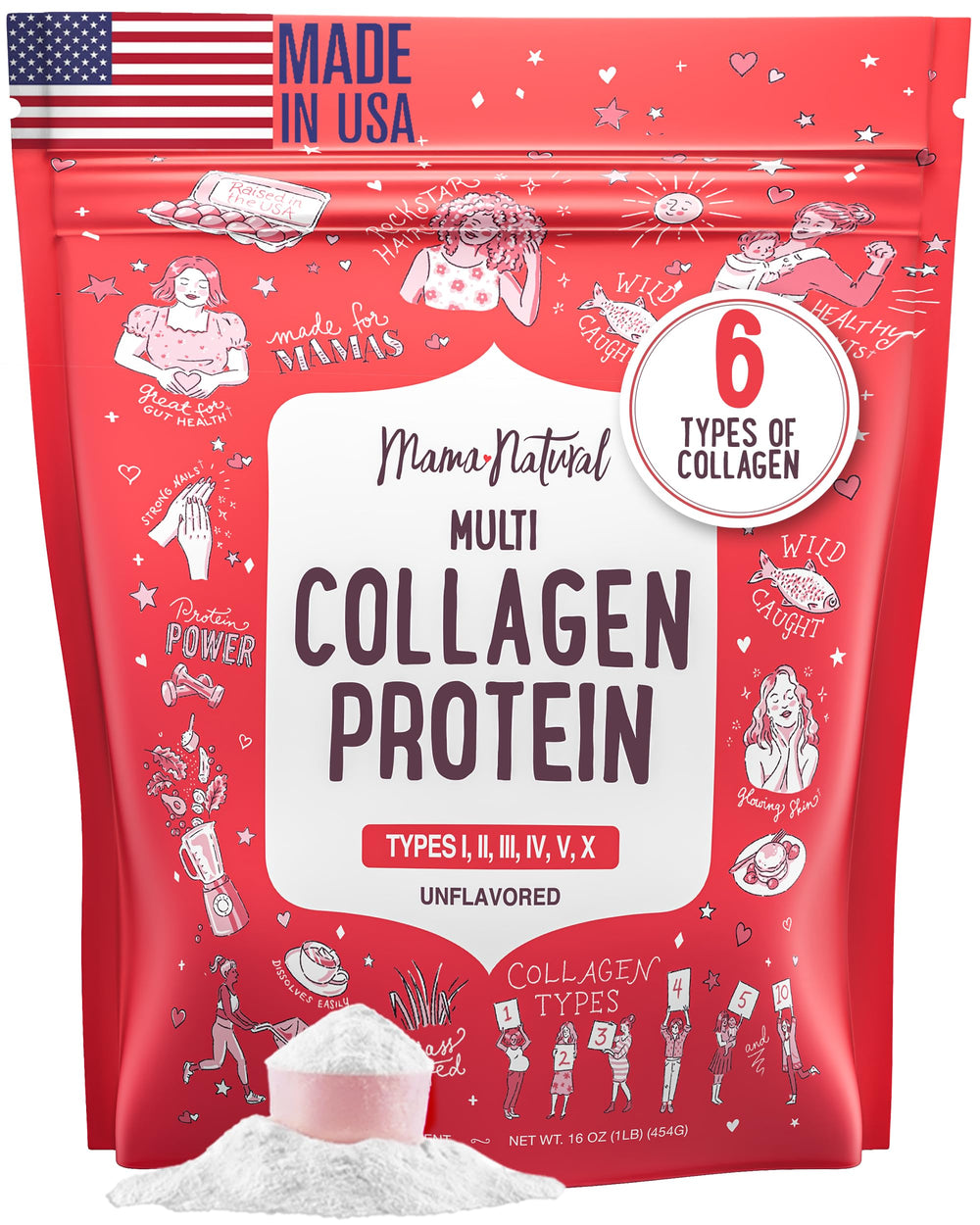 Mama Natural Multi-Collagen Powder bottle for daily skin and hair routine.