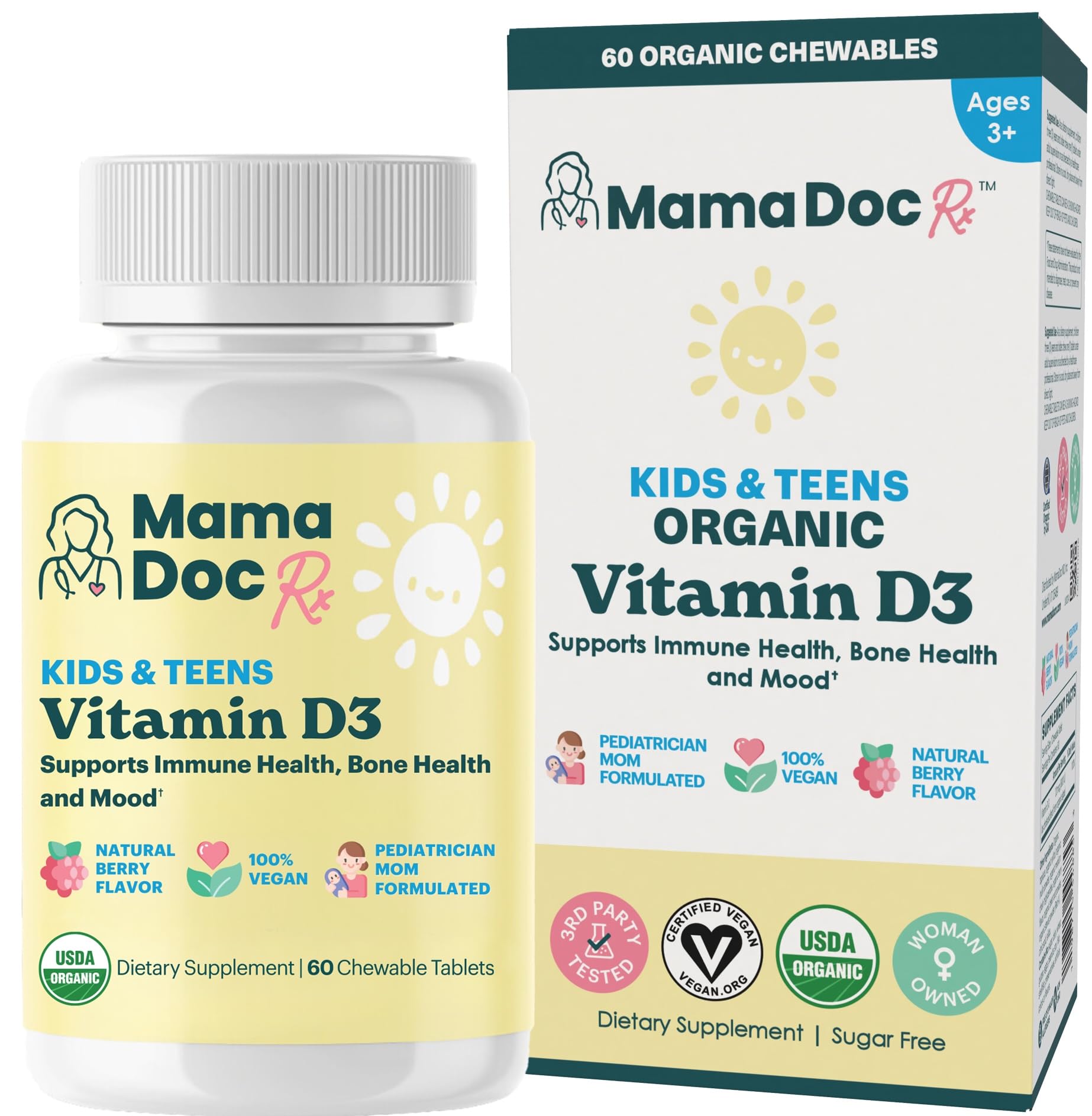 MamaDoc Rx Kids D3 chewables 800 IU bottle for daily routine