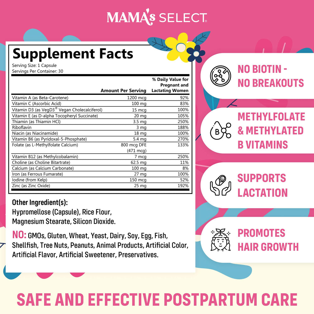 Mama's Select capsules close-up showing easy-to-swallow vegan capsules