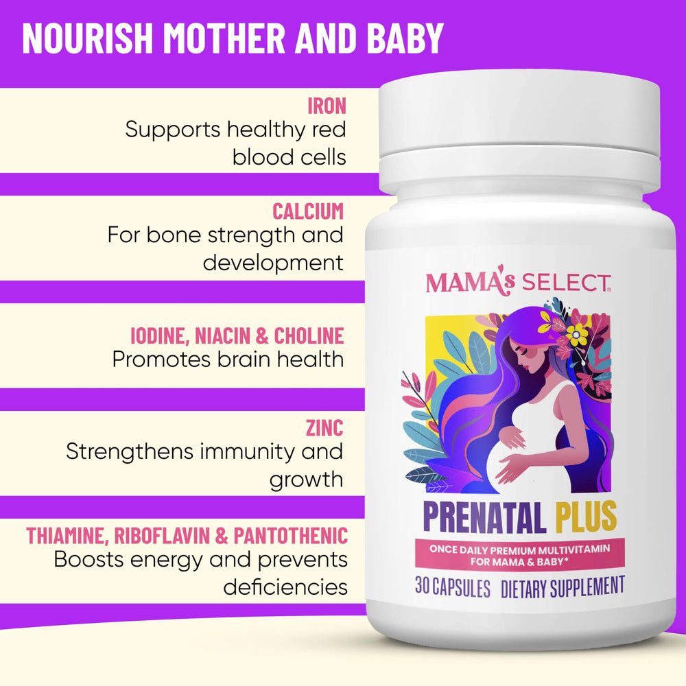 Mama's Select Prenatal packaging indicates US manufacturing in a GMP certified facility.
