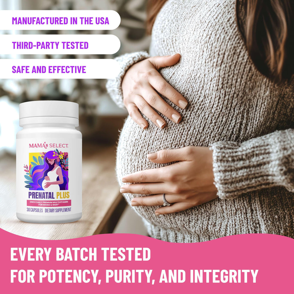Mama's Select Prenatal vegan capsule design supports gentle daily intake.