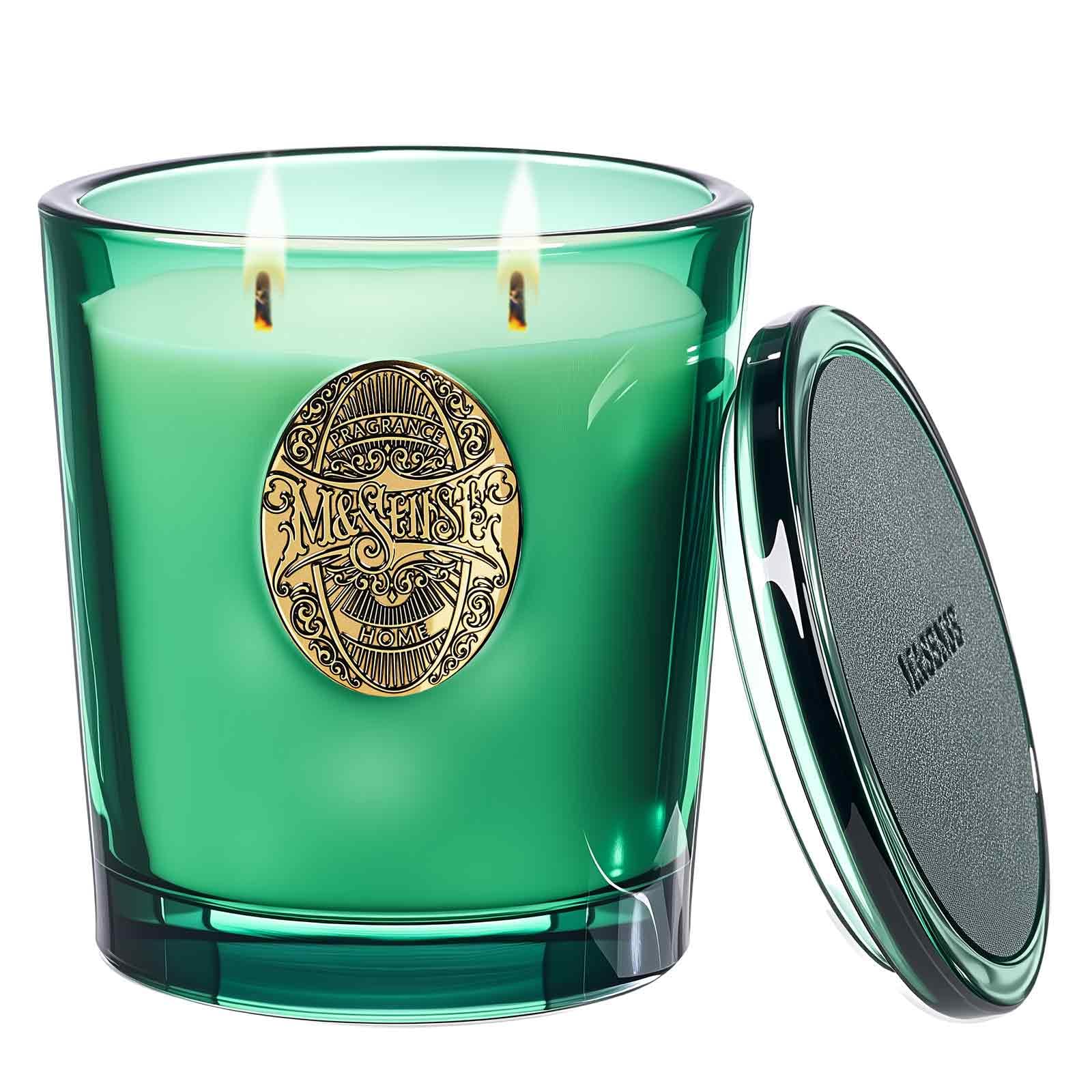 M&SENSE large two-wick soy candle with evergreen pine scent, ideal for relaxing spaces.