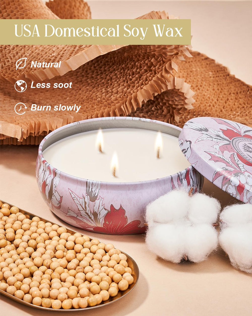 Close-up of natural wax on M&SENSE Strawberry Poundcake candle