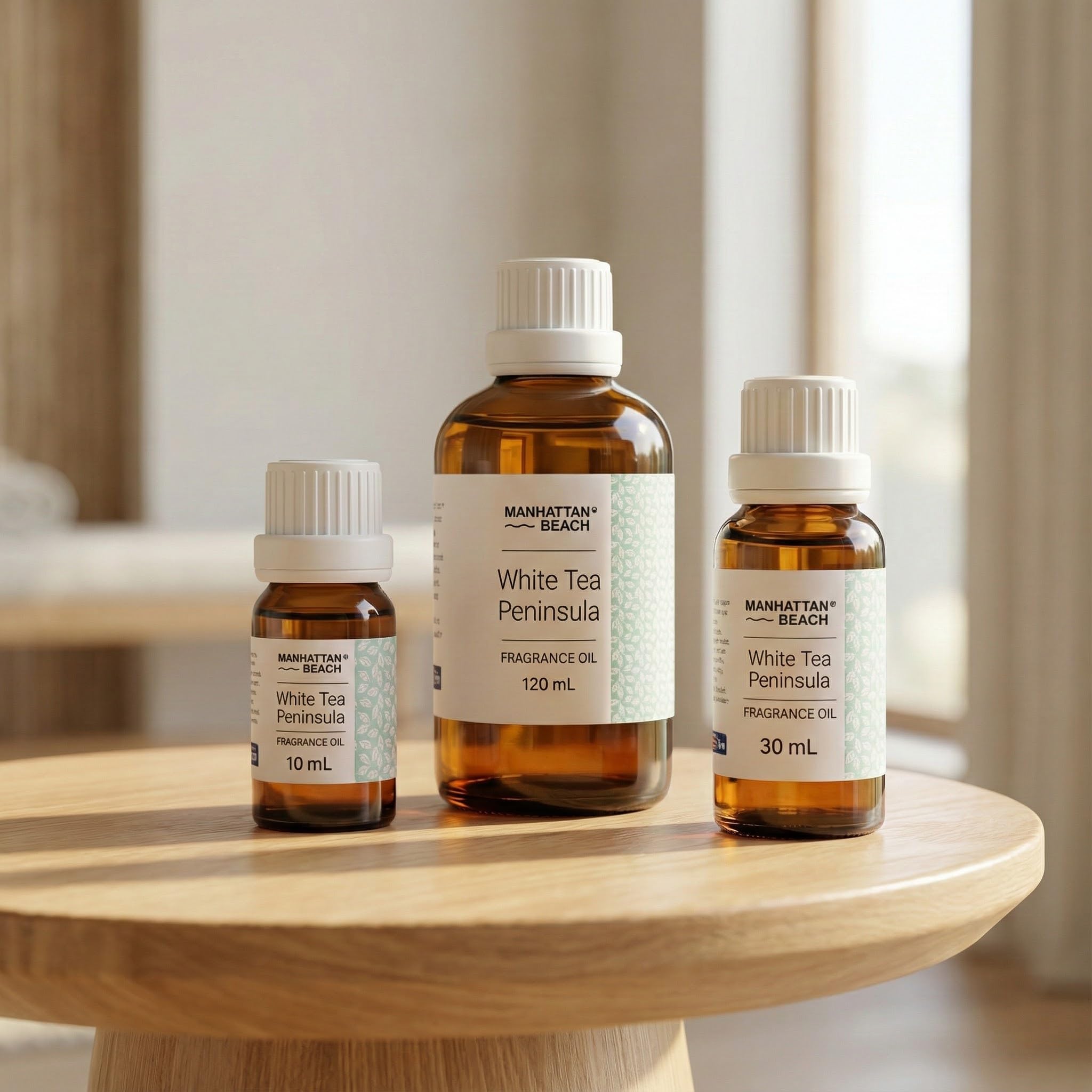 Bedroom diffuser scene featuring Manhattan Beach White Tea atmosphere