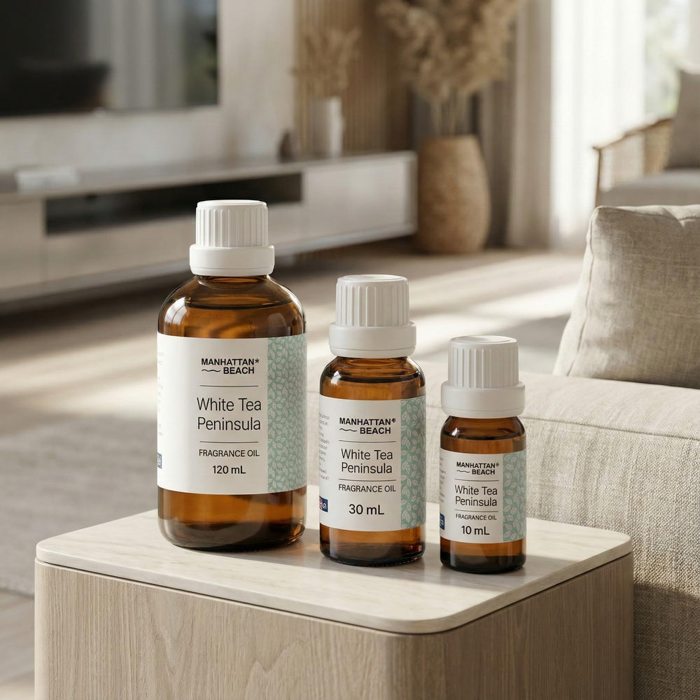 Reed diffuser uses Manhattan Beach fragrance oil for long-lasting scent