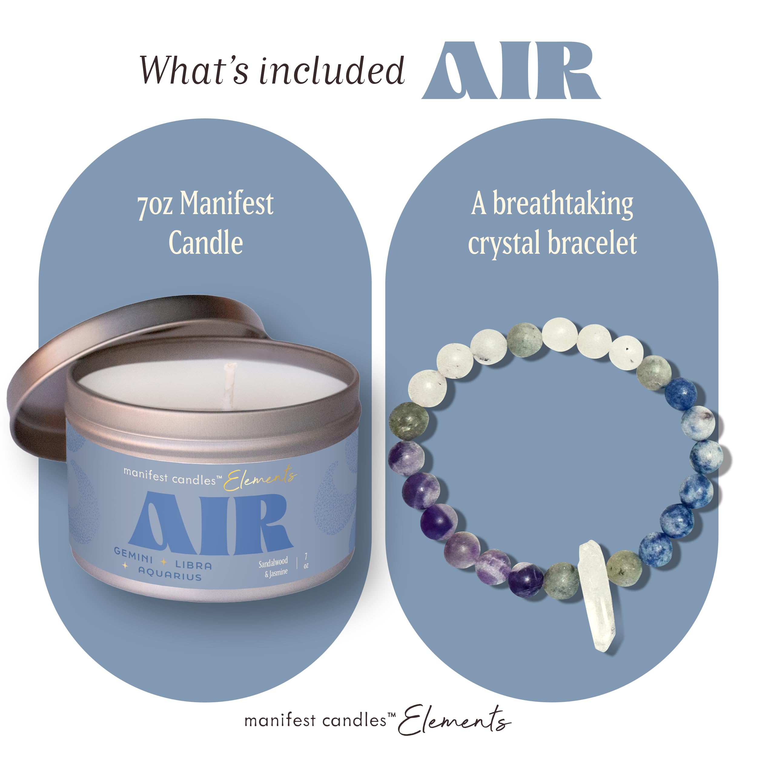 MANIFEST CANDLES crystal bracelet inside candle for mindful gifting
