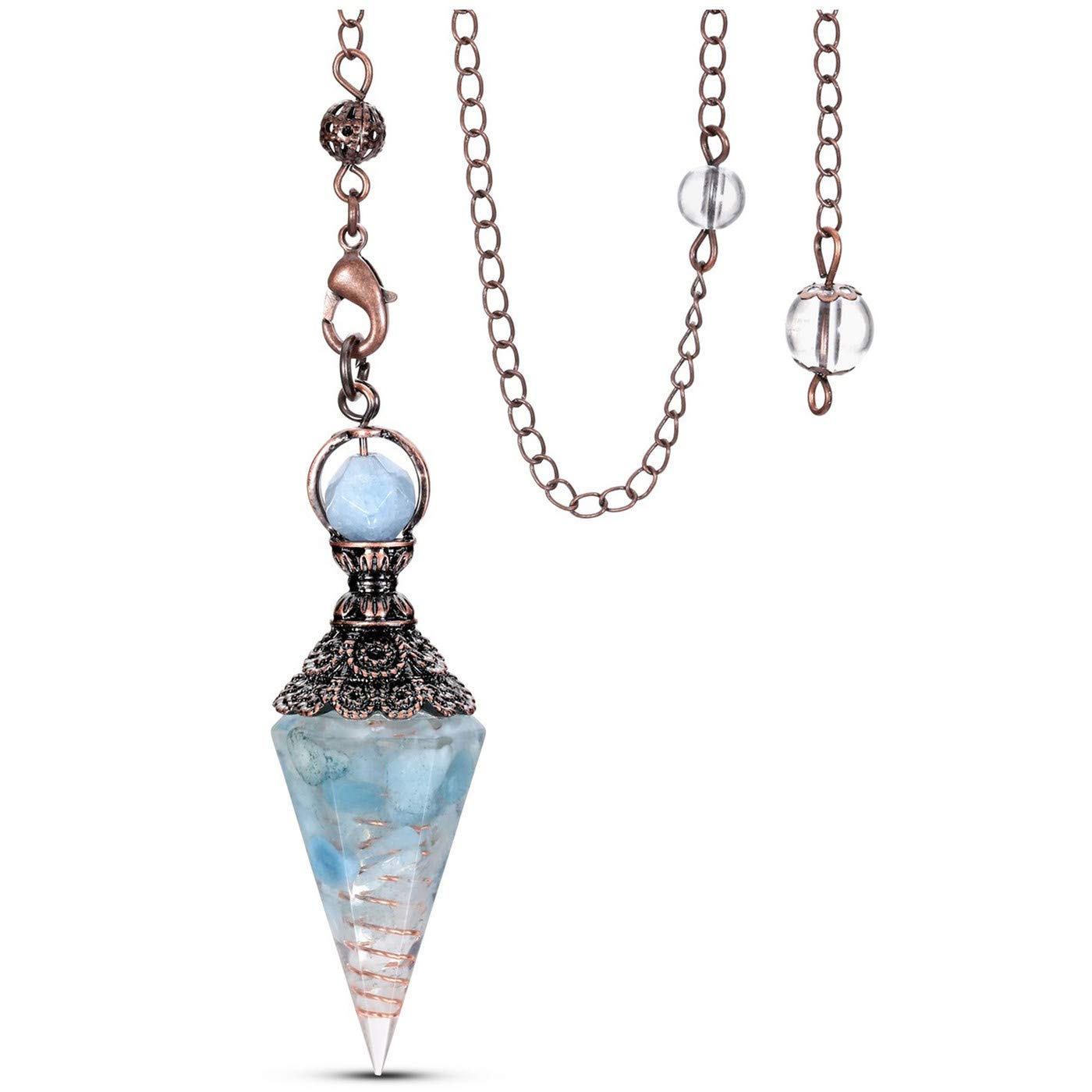 MANIFO Aquamarine pendulum with six facets for focused dowsing sessions.