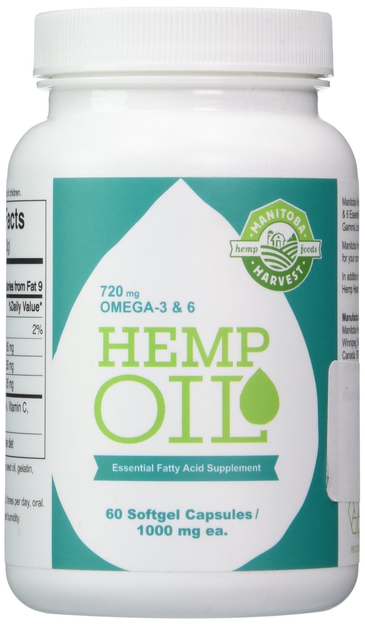 Manitoba Harvest hemp oil softgel bottle for easy daily use and travel-friendly nutrition.