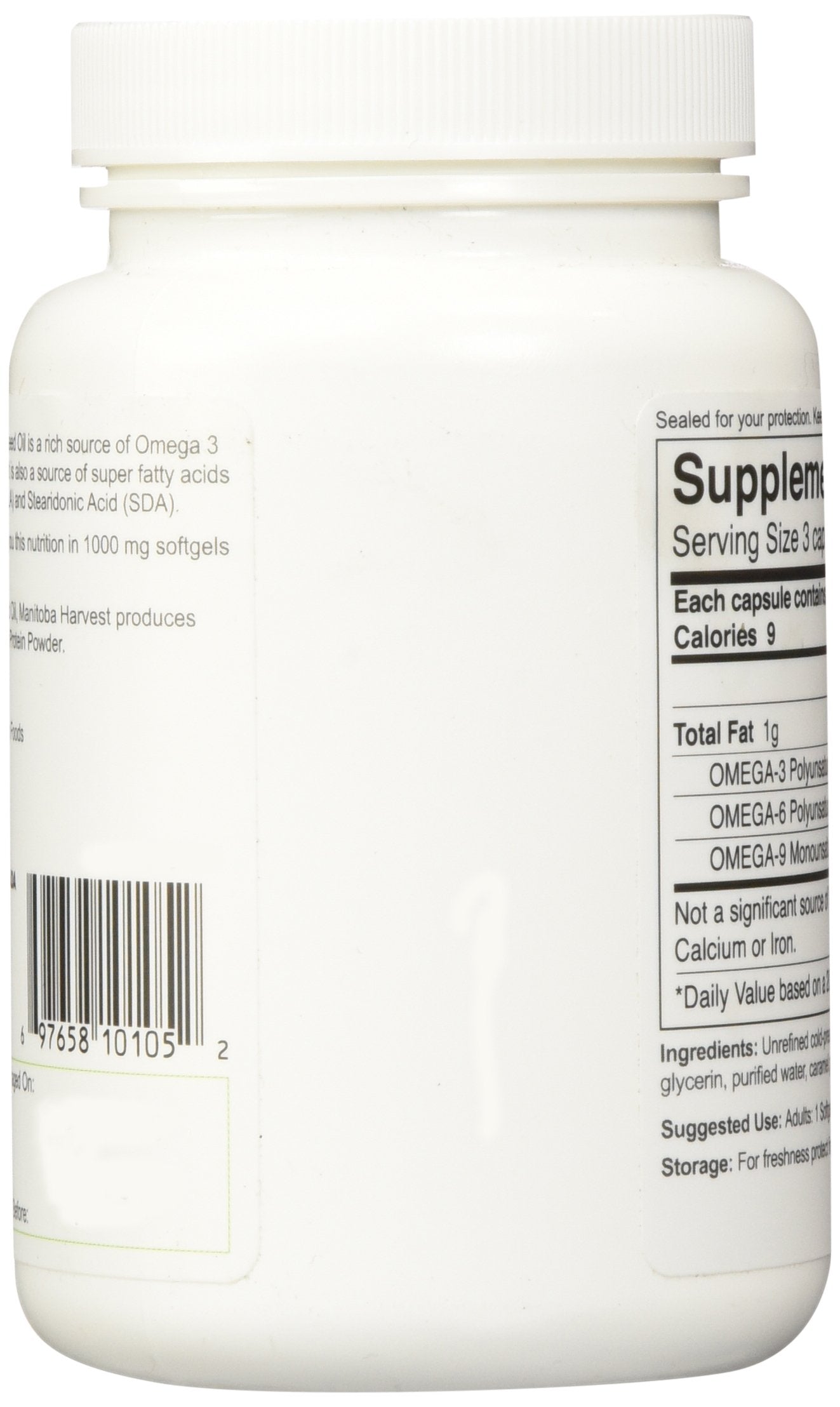 Manitoba Harvest hemp oil softgel bottle, Non-GMO verification and sustainable sourcing