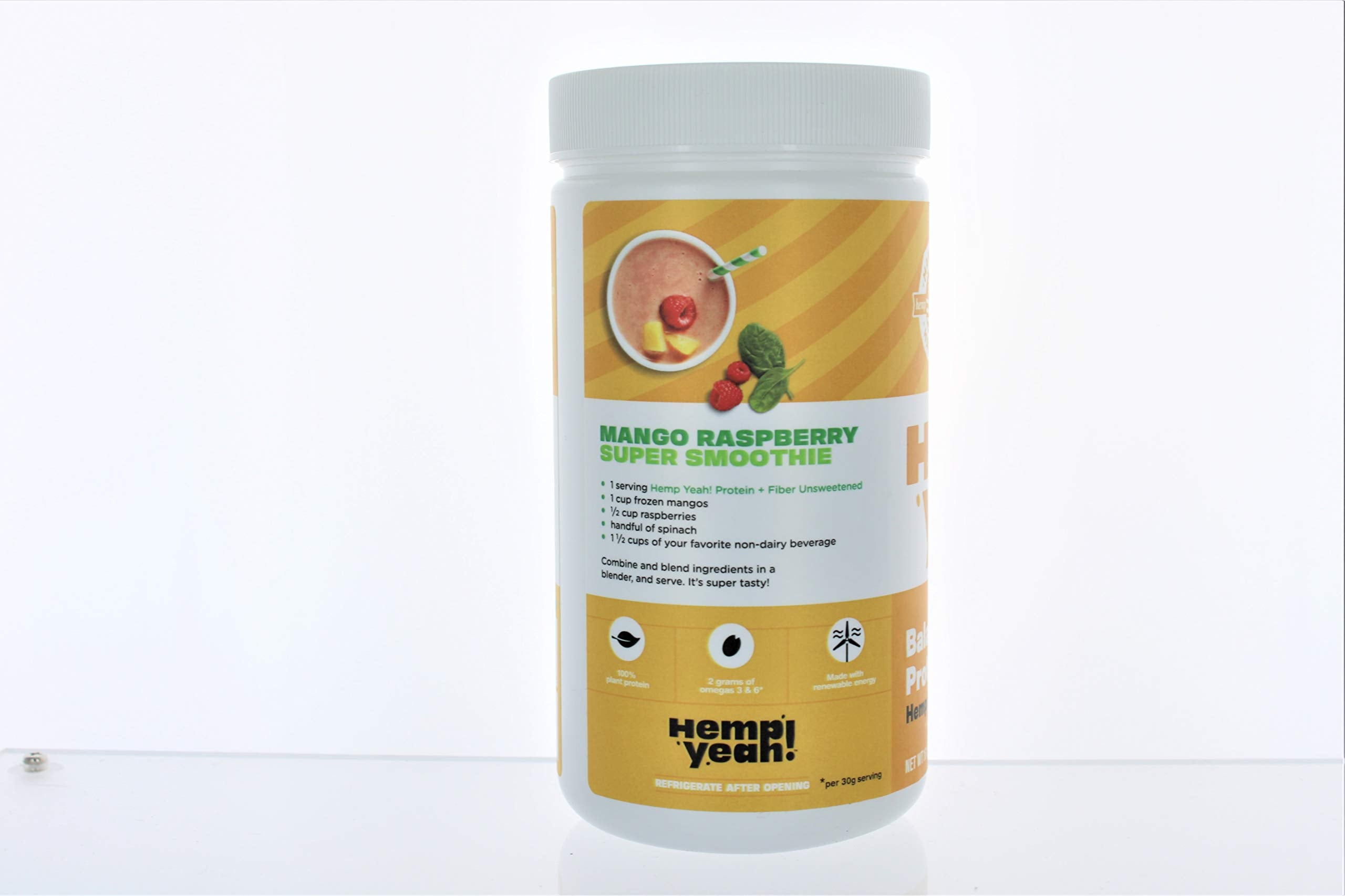 Manitoba Harvest hemp protein powder bag closeup, natural ingredients highlighting quality and texture.