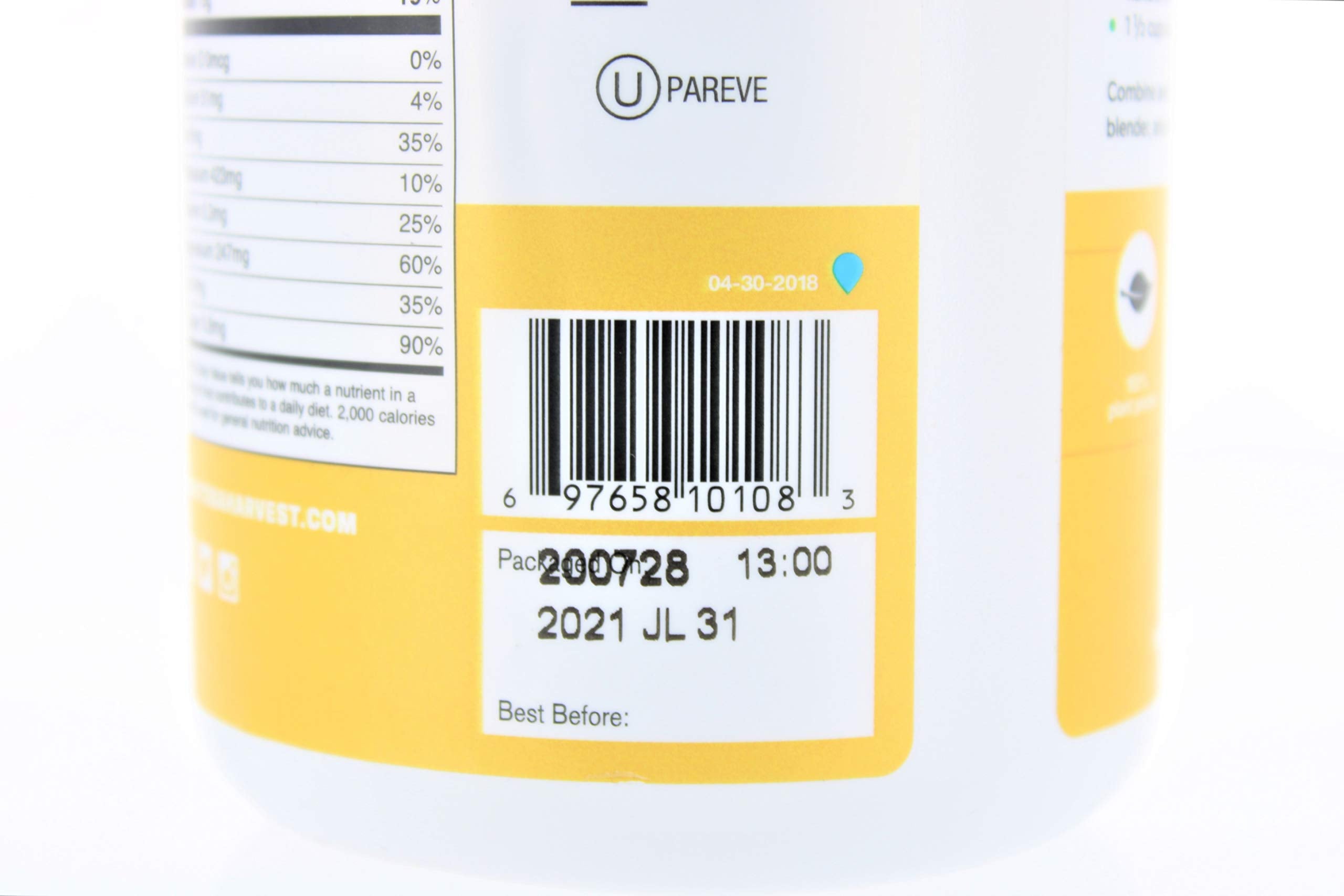 Manitoba Harvest hemp protein powder ingredients label, simple plant-based protein source.