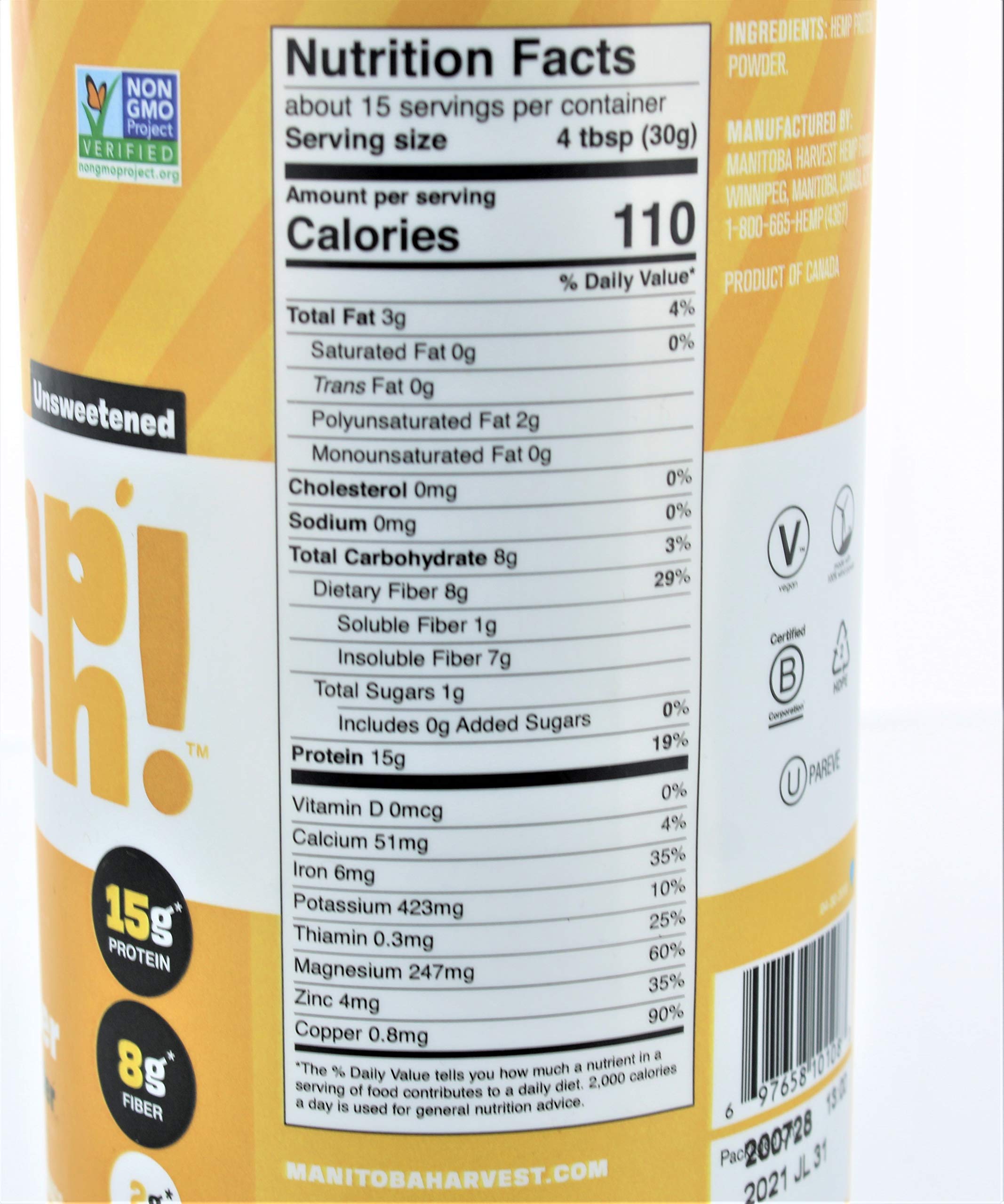 Manitoba Harvest hemp protein powder scoop, convenient serving for quick smoothies.