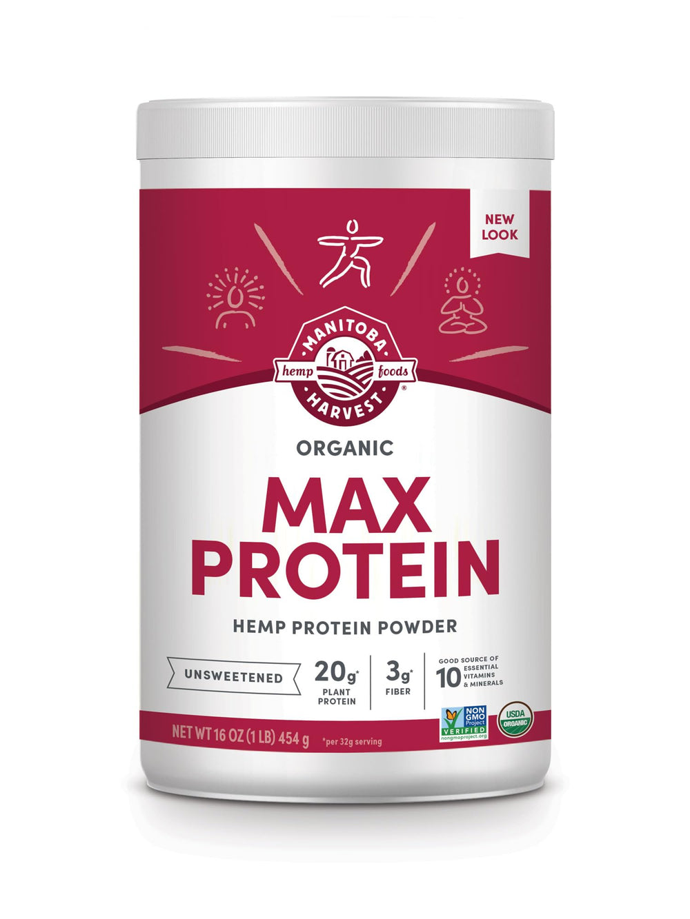 Manitoba Harvest Hemp Yeah powder in a package showing the unsweetened base and protein-rich formula