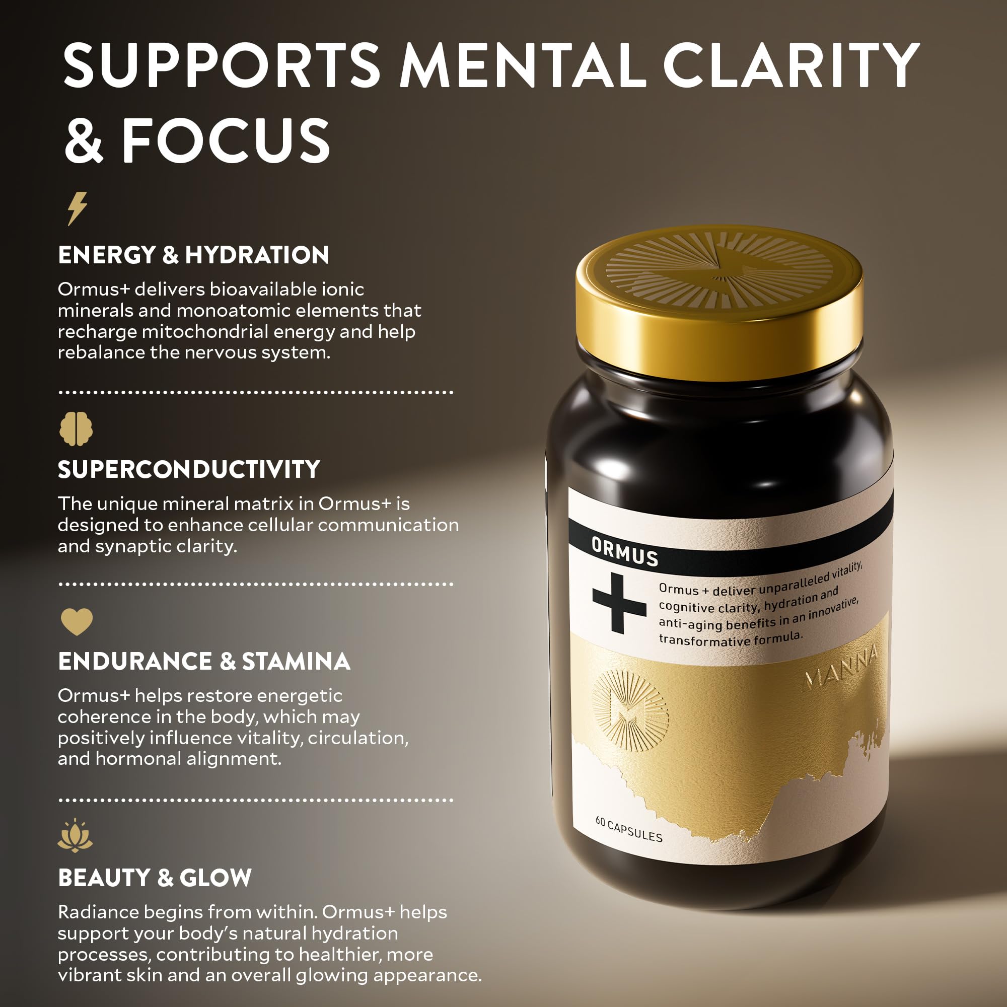 Manna Vitality Ormus+ capsules closeup of capsules for energy
