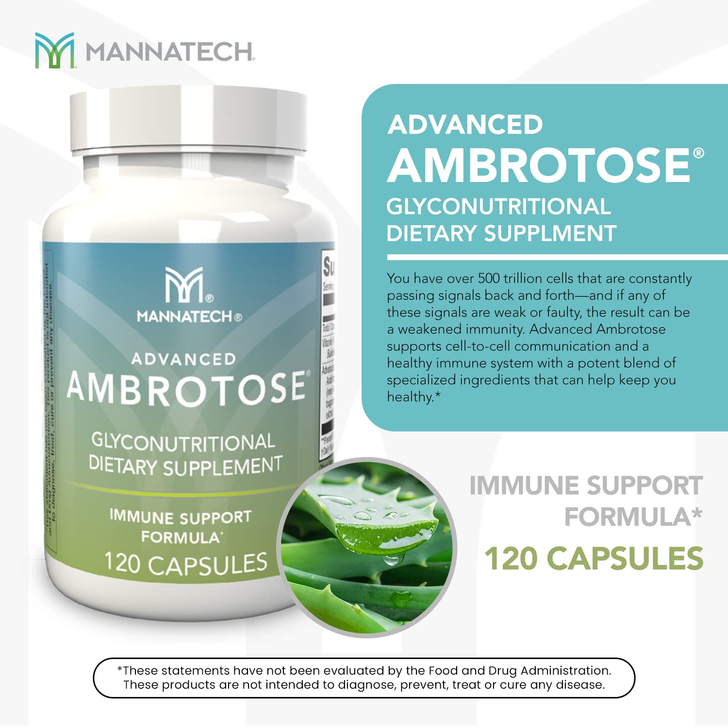 Mannatech Advanced Ambrotose 120 capsules recommended use image highlights easy daily intake.