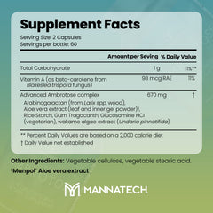 Mannatech Advanced Ambrotose 120 capsules side view shows convenient daily supplement.