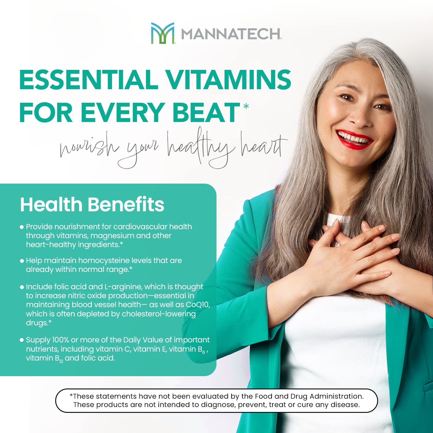 Mannatech CardioBALANCE label closeup featuring folic acid and CoQ10 ingredients