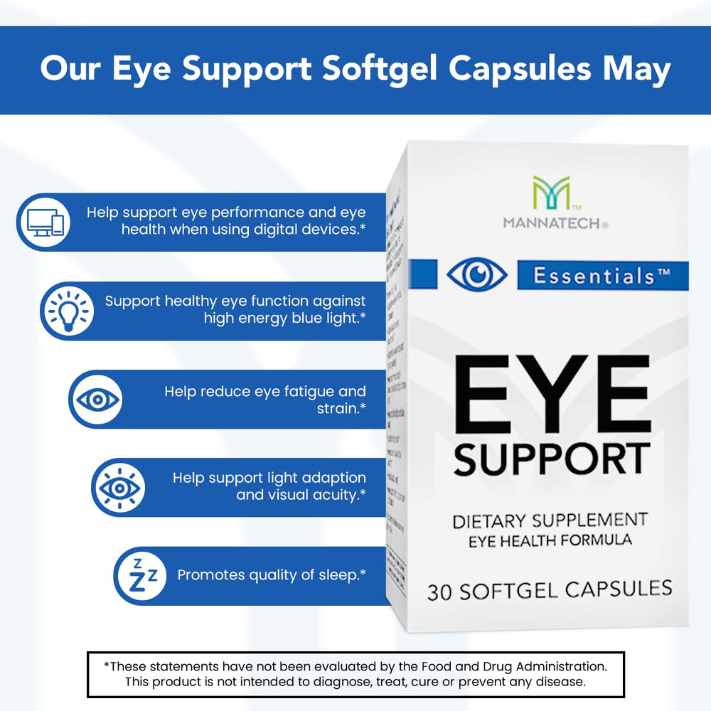 Mannatech Eye Care packaging open to show softgels inside.