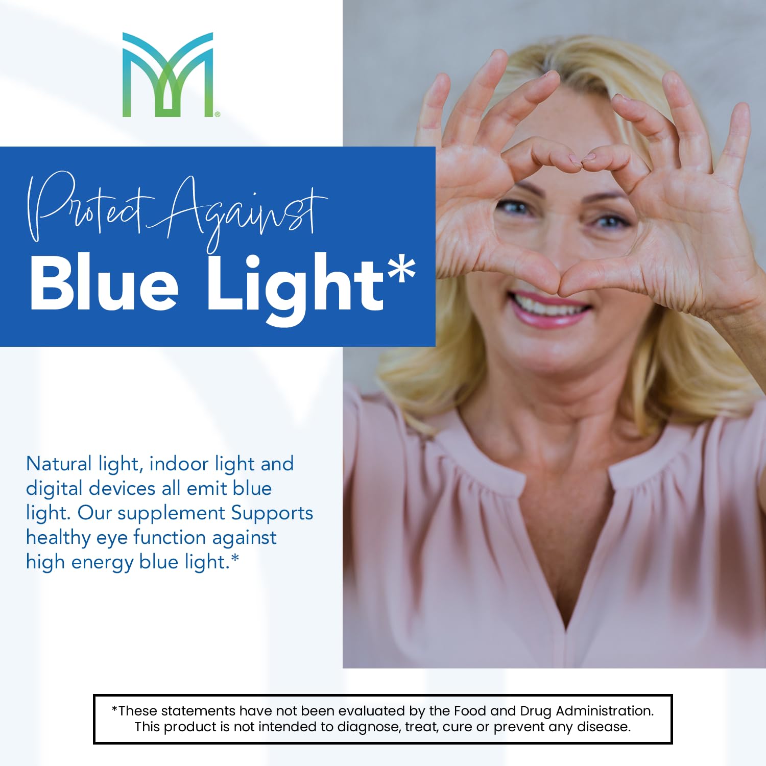 Mannatech Eye Care softgels in hand illustrating portable daily supplementation.
