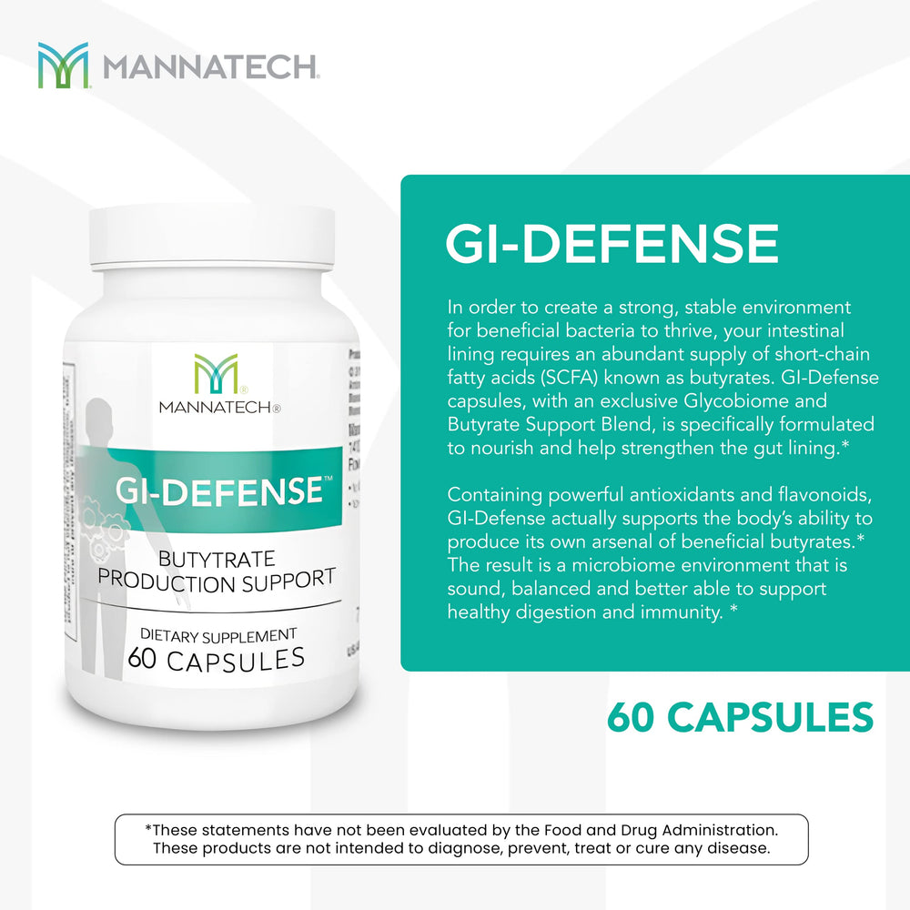 Mannatech gut health capsules shown in packaging for everyday digestive support.
