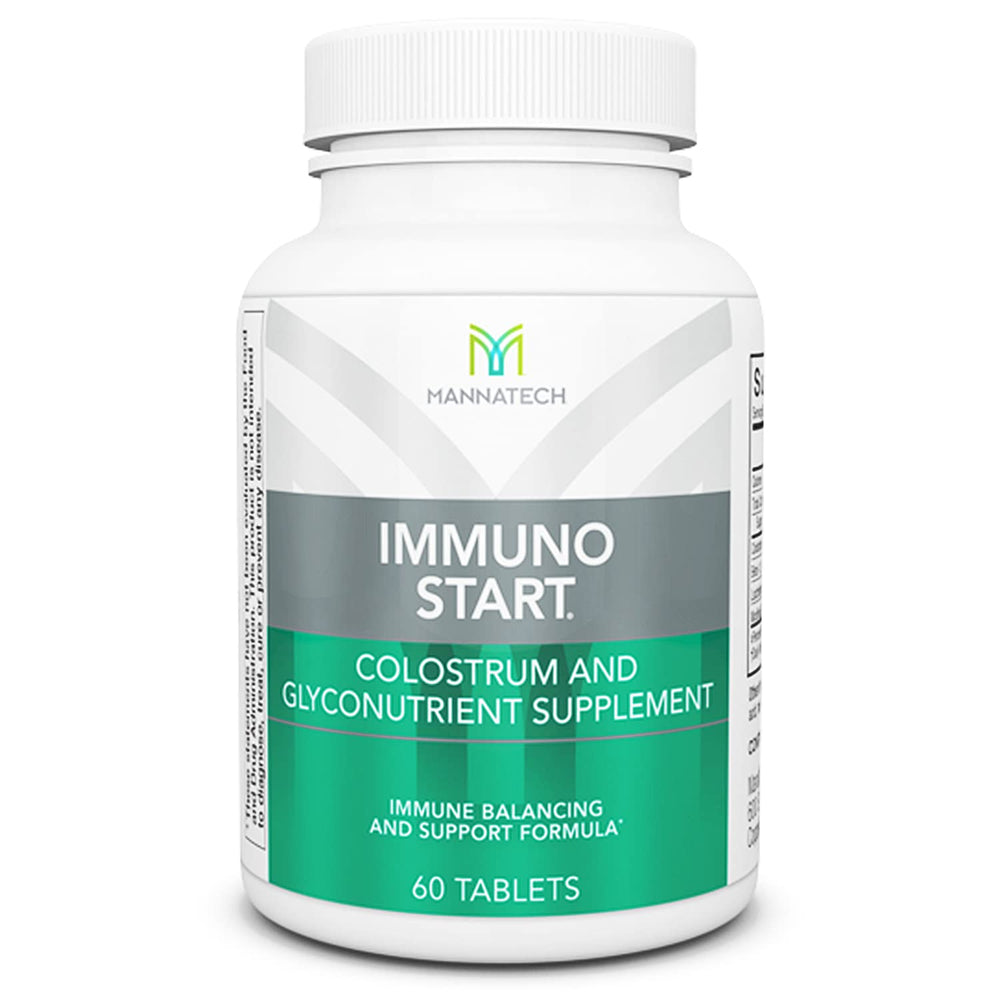 Mannatech ImmunoSTART bottle front highlighting natural immune support with MCP