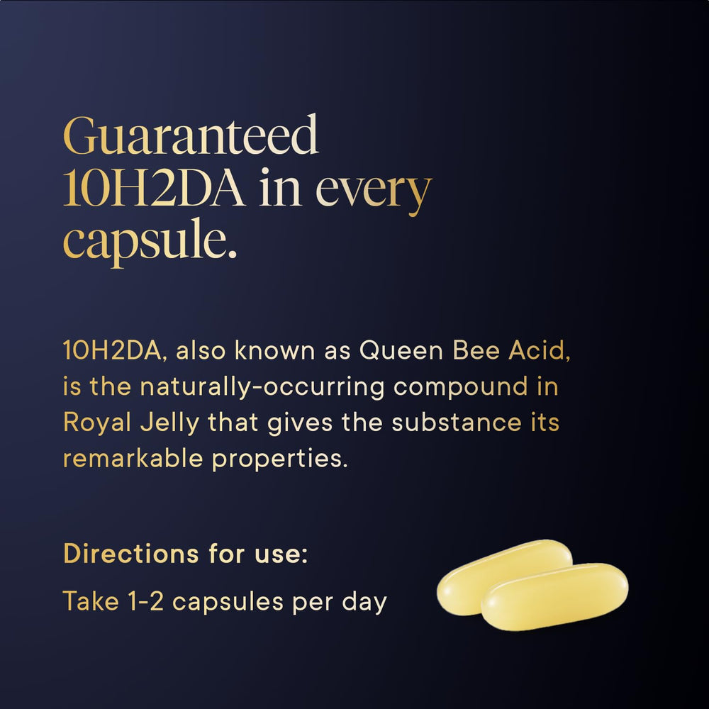 Science label on Manuka Health Royal Jelly Capsules confirms 10H2DA potency.