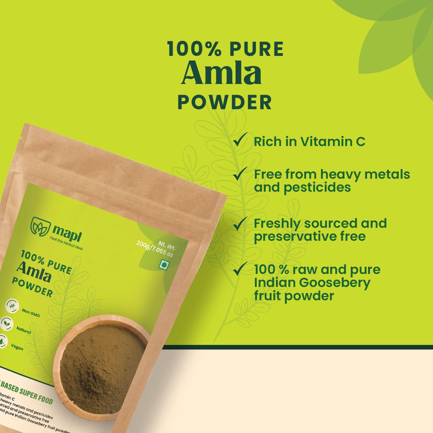 MAPL Amla Powder jar seal signals freshness and extended shelf life