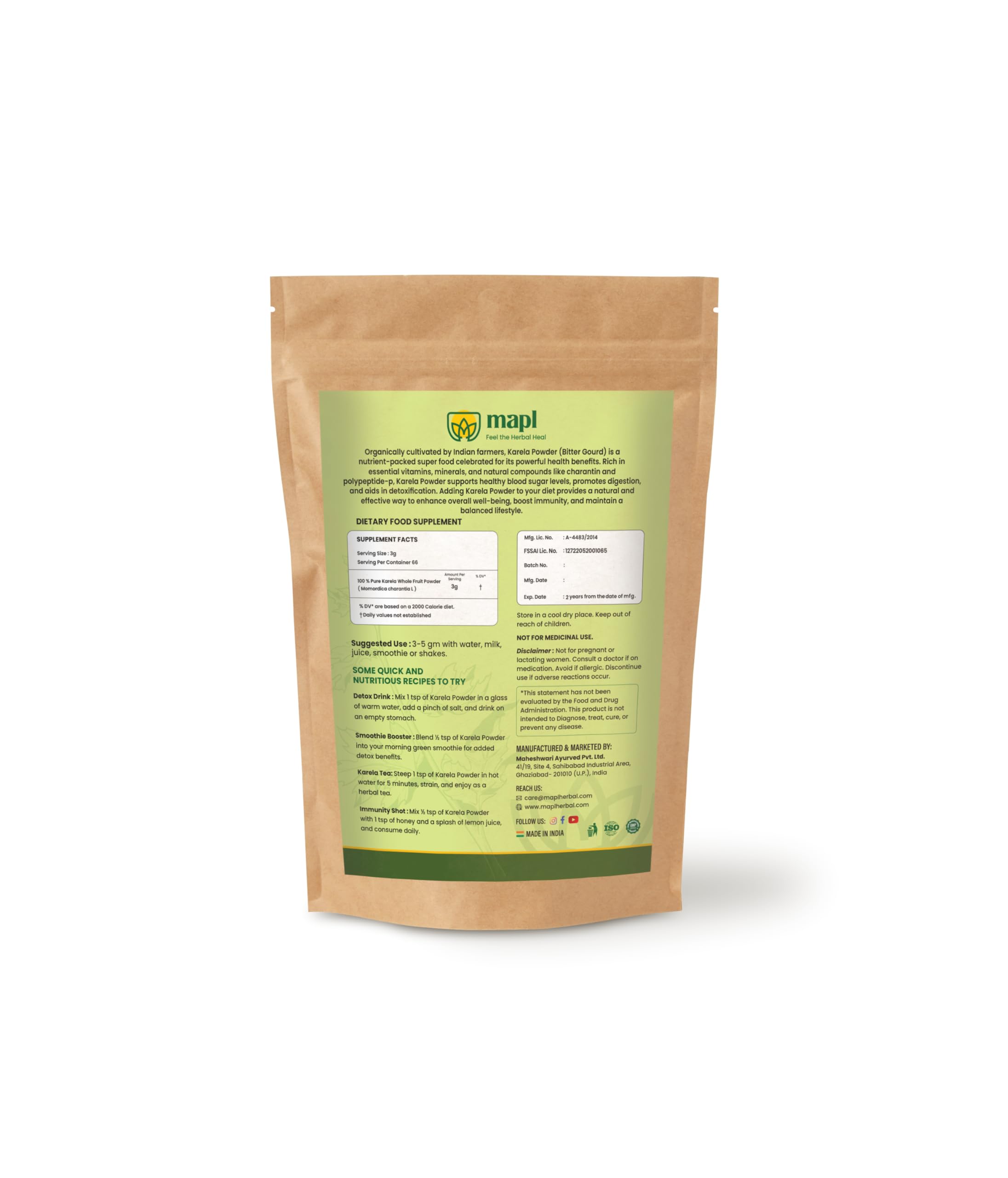 MAPL Bitter Melon Powder measuring scoop enables precise, convenient dosing.
