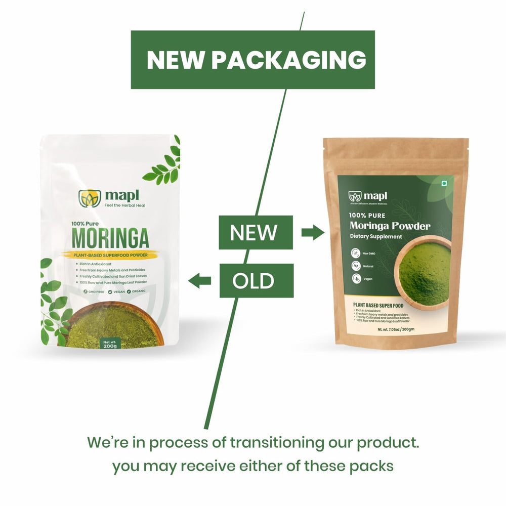 MAPL Moringa leaves from the drumstick tree illustrating natural origin and heritage.