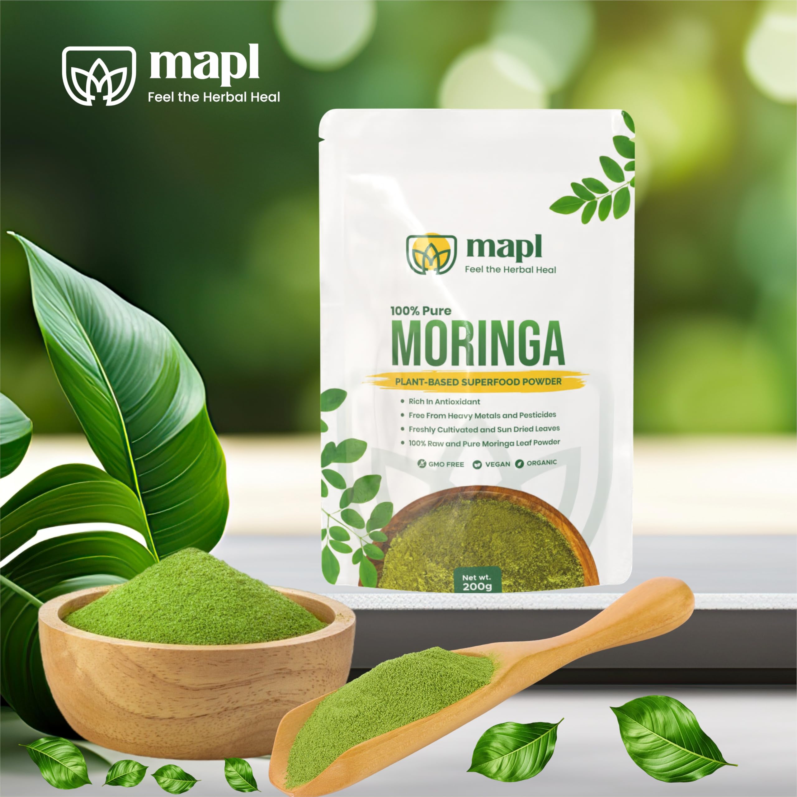 MAPL Moringa powder added to soup to add earthy depth and color.