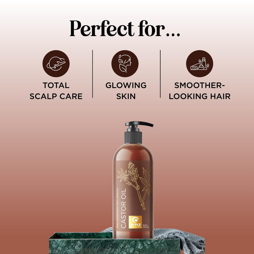 Maple Holistics Castor Oil for hair care supports eyelash and eyebrow conditioning.