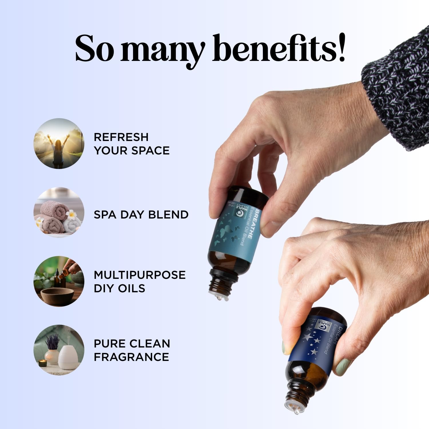 Maple Holistics diffuser oil set packaging shows two premium bottles