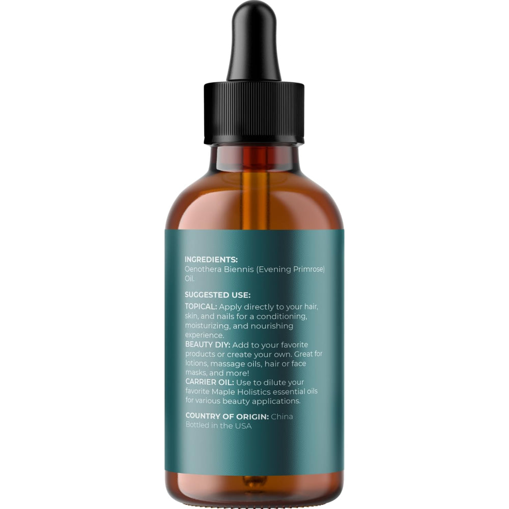 Maple Holistics Evening Primrose Oil on hair nourishes and smooths strands.